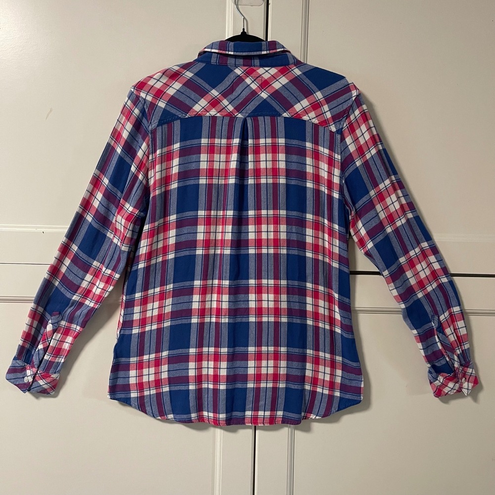 Rails Women Button Down Shirt Plaid Blue Pink Rayon Large